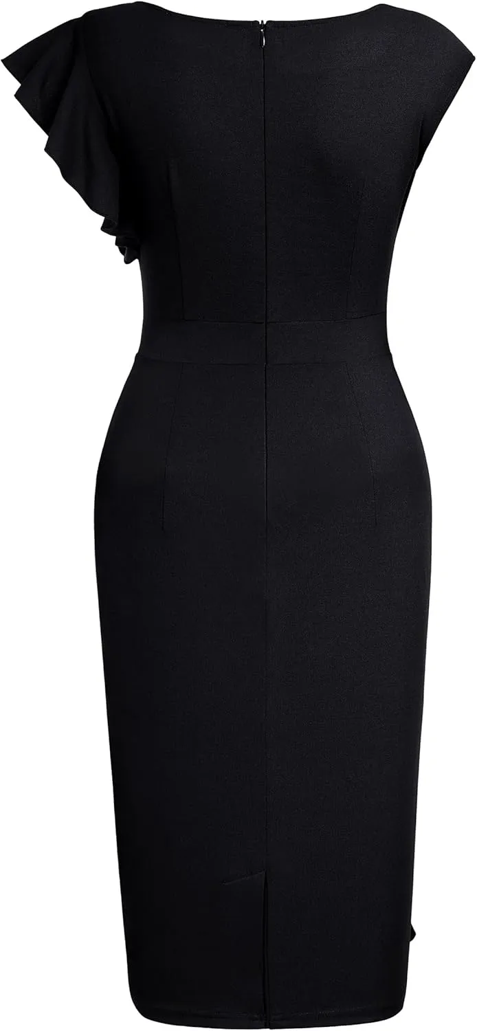 AISIZE Women's Pinup Vintage Ruffle Sleeves Cocktail Party Pencil Dress