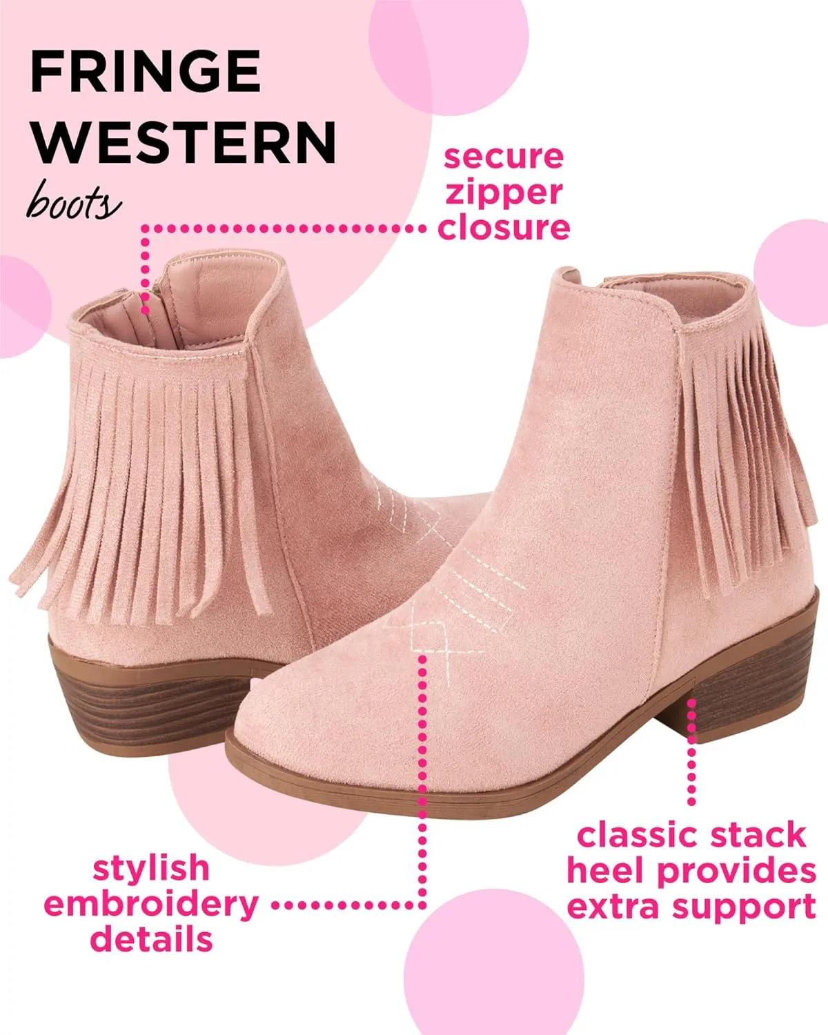bebe Girls Cowboy Boots - Suede Ankle Booties with Fringe and Block Heels - Sparkly Shoes for Toddlers, Little and Big Girls