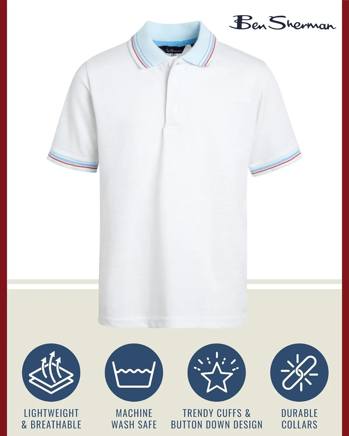 Ben Sherman Boys' Polo Shirt - 2 Pack Classic Fit Short Sleeve Pique Polo - Comfort Stretch Golf Shirt for Boys (8-18)