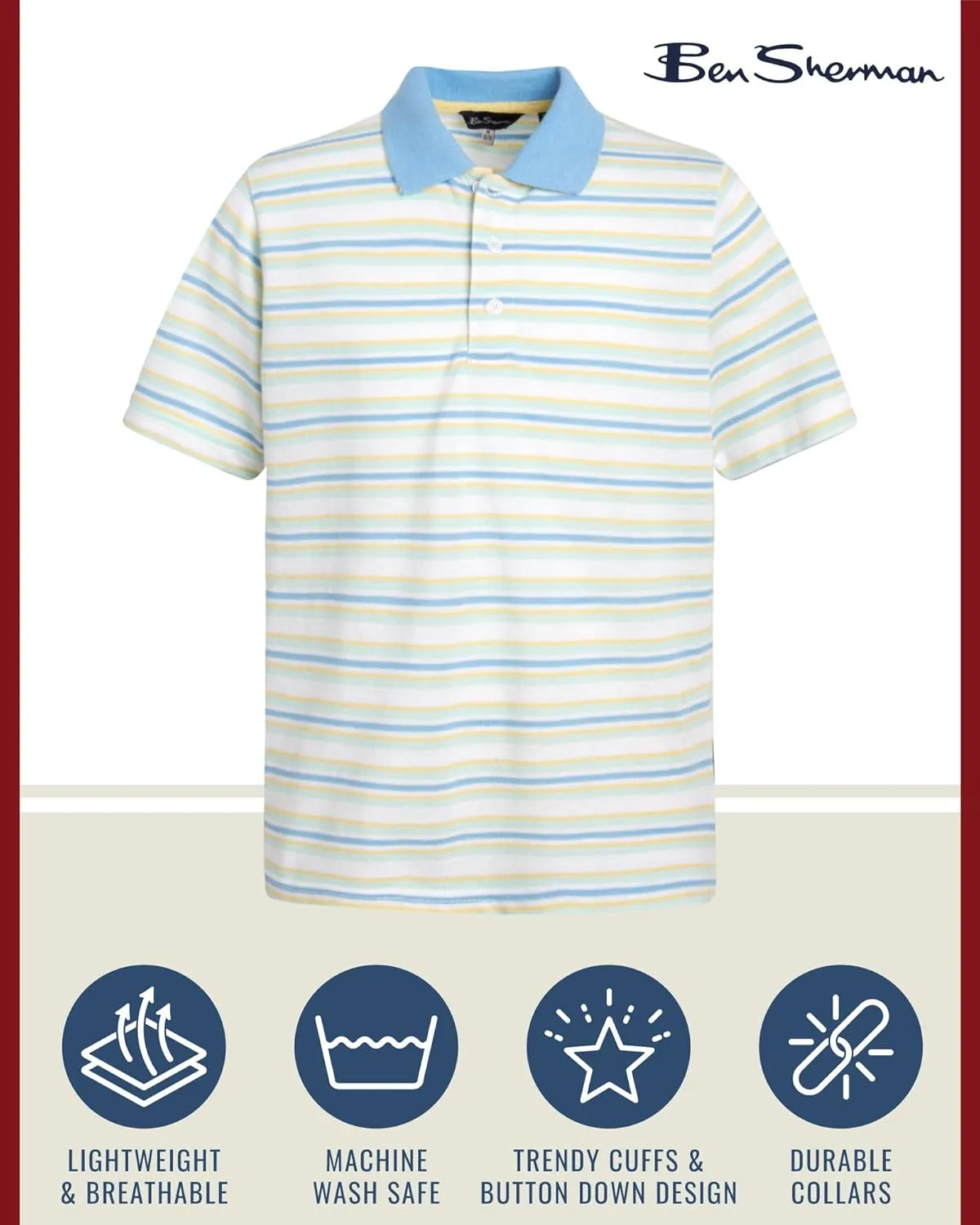 Ben Sherman Boys' Polo Shirt - 2 Pack Classic Fit Short Sleeve Pique Polo - Comfort Stretch Golf Shirt for Boys (8-18)