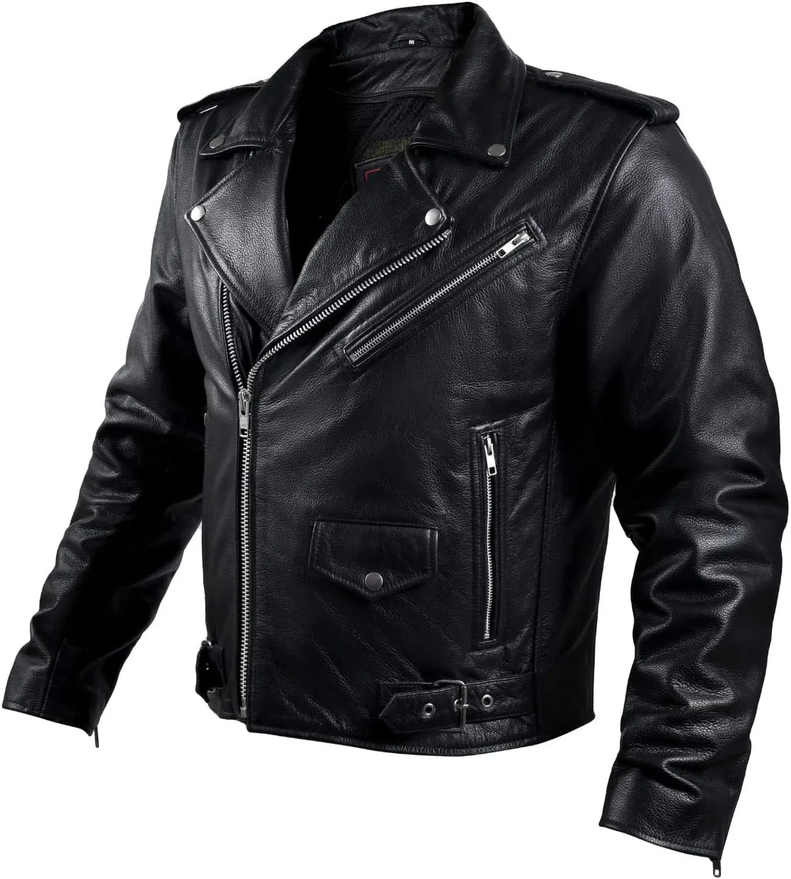 Brando Cafe Racer Motorcycle Jacket - Leather, Black Mesh, 4 Season, Armor, Concealed Carry (CCW) - 4XL