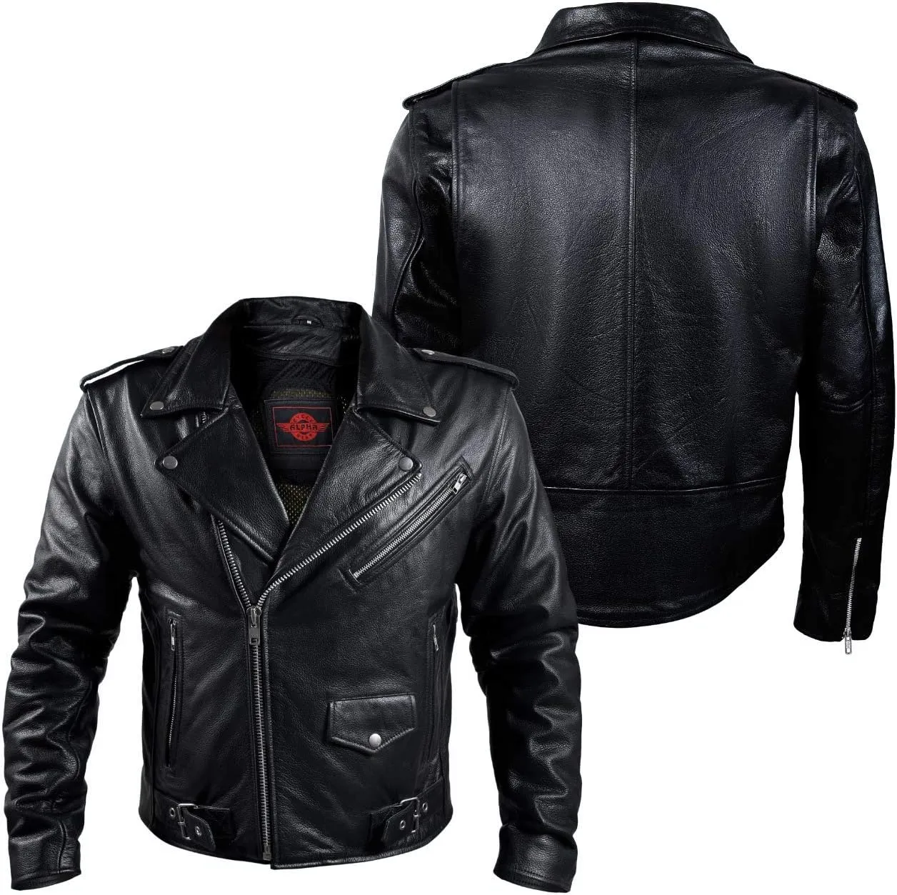 Brando Cafe Racer Motorcycle Jacket - Leather, Black Mesh, 4 Season, Armor, Concealed Carry (CCW) - 4XL