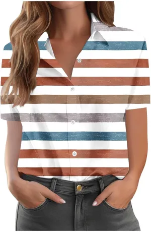 Button Down Shirts for Women Dressy Casual Short Sleeve Blouses Trendy Business Work Tops Trendy Summer Beach Outfits