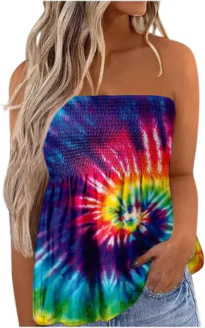 Cdiecer Tube Tops for Women Off Shoulder Top Strapless Tank Top Bandeau Sleeveless Shirts Summer Vacation Tube-Tops