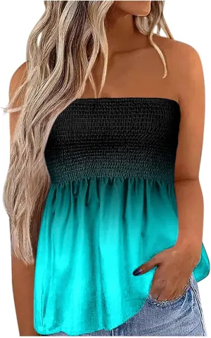 Cdiecer Tube Tops for Women Off Shoulder Top Strapless Tank Top Bandeau Sleeveless Shirts Summer Vacation Tube-Tops
