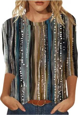 Ceboyel 3/4 Sleeve Tops for Women Summer Floral Paisley Print Tees Shirts Trendy Ladies Blouses Dressy Casual Clothing 2023