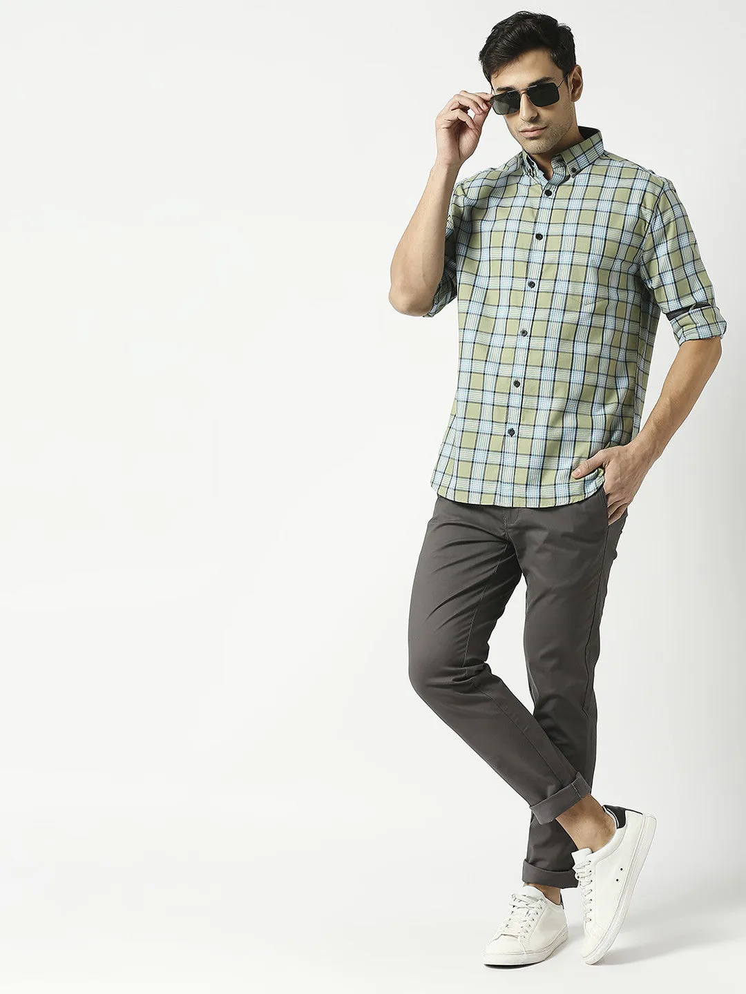 Charcoal Grey Slim Tapered Cotton Dobby Lycra Trouser