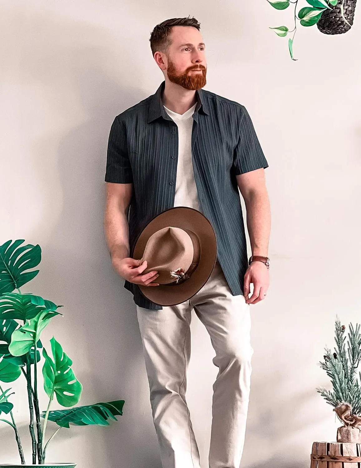 COOFANDY Men's Casual Button Down Shirts Short Sleeve Textured Summer Beach Shirts