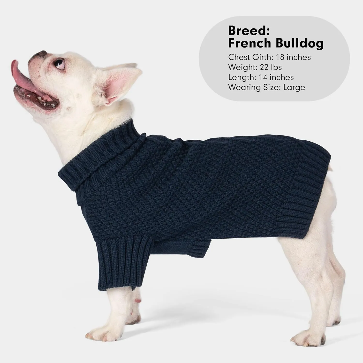 cyeollo Dog Sweater Turtleneck Knitted Sweaters with Leash Hole Winter Dog Clothes Cozy Sweaters for Medium Large Dogs, Navy 2XL