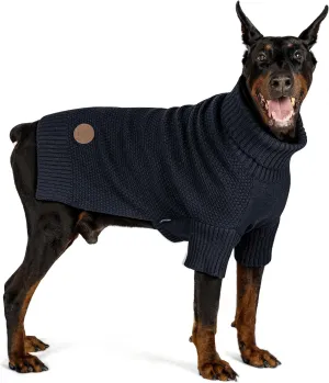 cyeollo Dog Sweater Turtleneck Knitted Sweaters with Leash Hole Winter Dog Clothes Cozy Sweaters for Medium Large Dogs, Navy 2XL