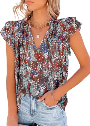 Dokotoo Women's Casual V Neck Tops Drawstring Short Sleeve T Shirt Blouses