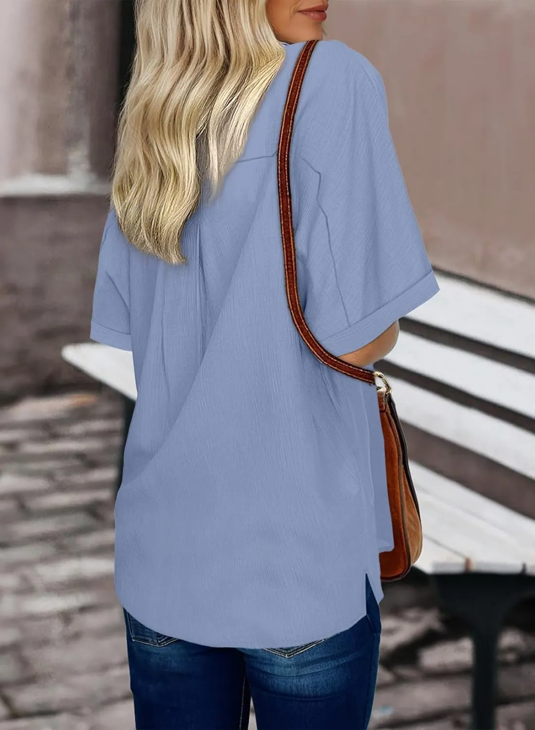 Dokotoo Women's Dressy Casual V Neck Short Sleeve Button Down Shirts Relaxed Work Business Loose Blouses Tops