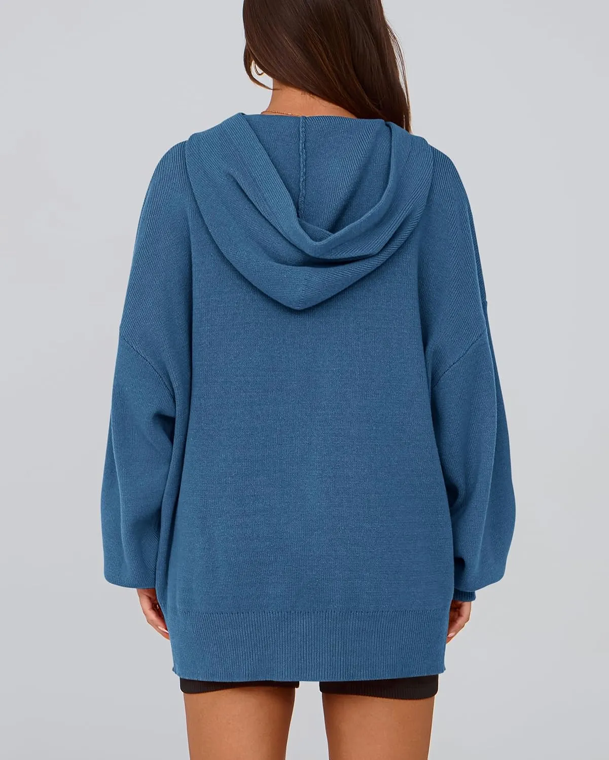 dowerme Women Oversized Sweaters 2025 Lantern Long Sleeve Drop Shoulder Chunky Knit Hooded Pullover Sweater with Pocket