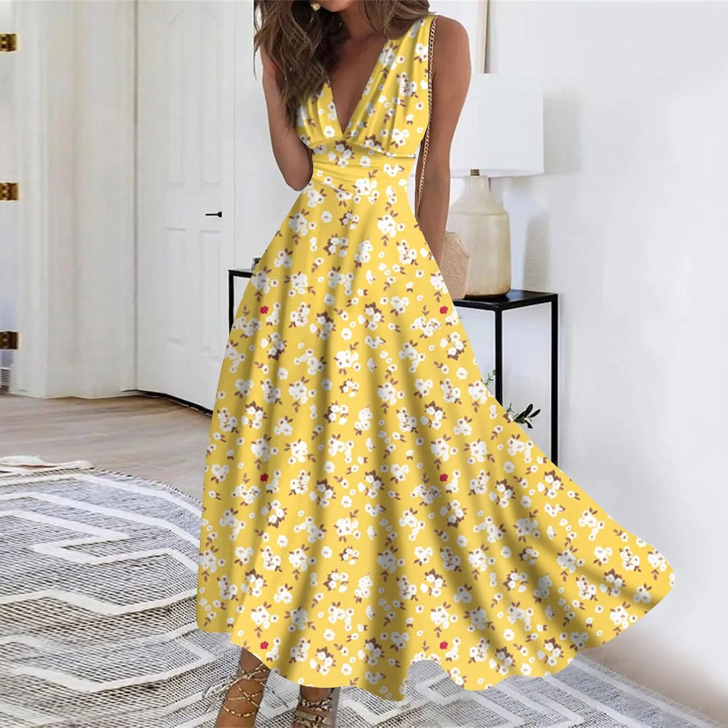 Dresses for Women 2025 Elegant Classy Casual Sleeveless Deep V Neck Beach High Waist Long Maxi Dresses