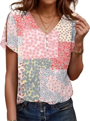 ETCYY NEW Womens Summer Tunic Tops 2025 Short Sleeve Cold Shoulder Shirts Dressy Casual Blouses