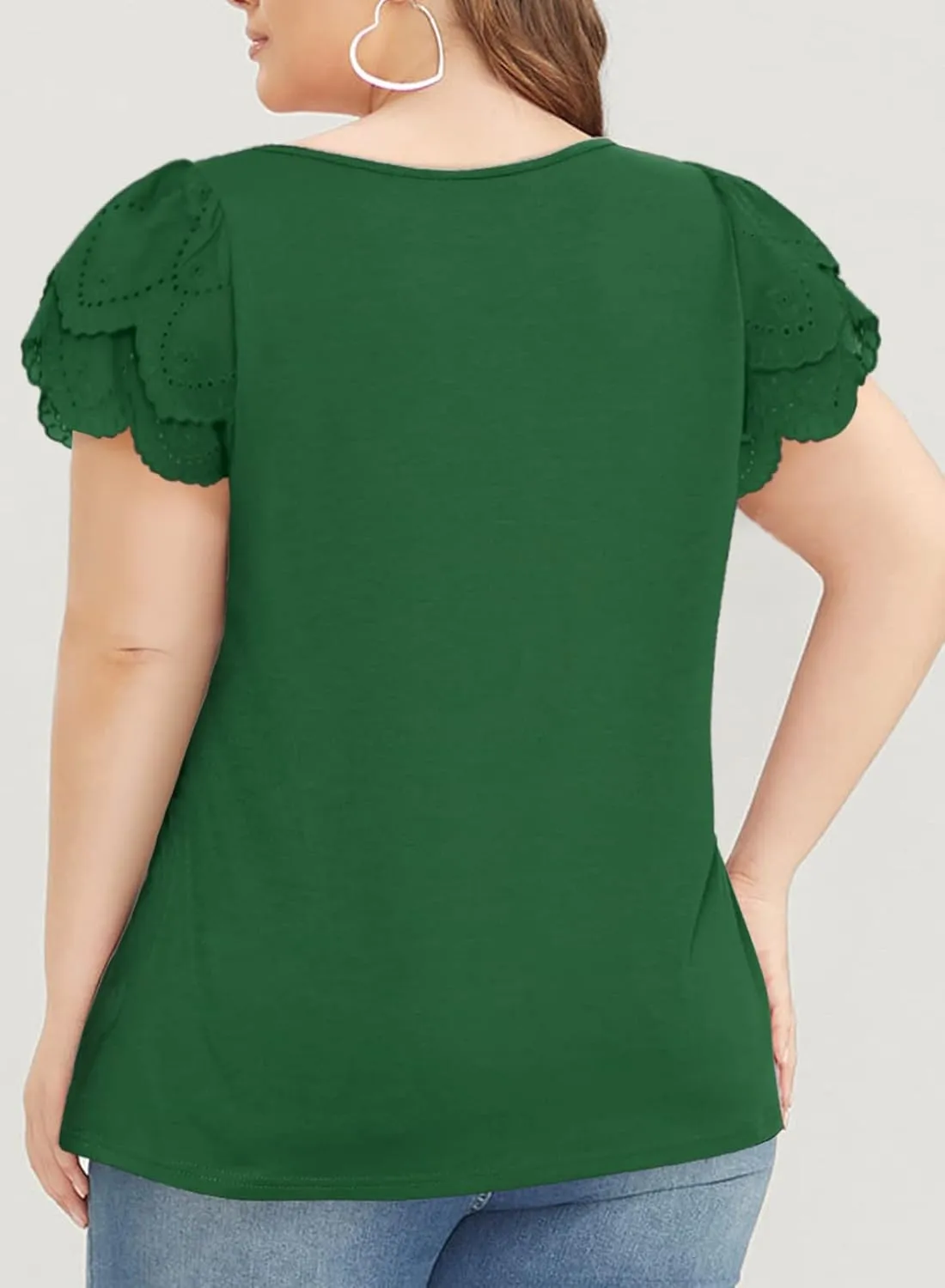 Eytino Womens Plus Size Tops Ruffle Short Sleeve Square Neck Summer Loose Casual Tee Shirts(1X-5X)