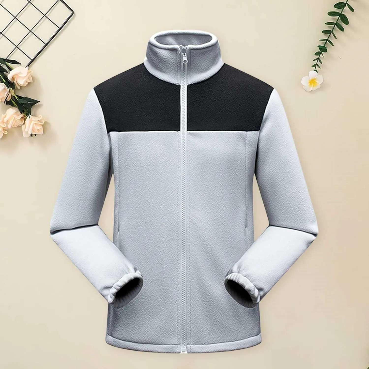 Fleece Jackets for Men Full Zip Lightweight Warm Winter Soft Coats Fashion Color Block Outdoor Hiking Jackets