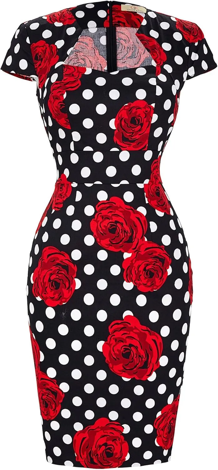 Grace Karin Womens 50s 60s Vintage Pencil Dress Bodycon Cap Sleeve Dress