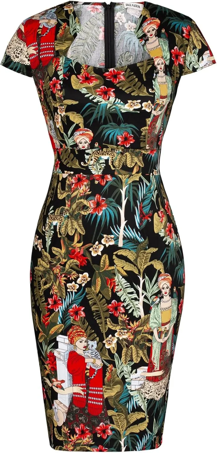 Grace Karin Womens 50s 60s Vintage Pencil Dress Bodycon Cap Sleeve Dress