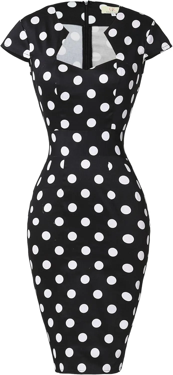 Grace Karin Womens 50s 60s Vintage Pencil Dress Bodycon Cap Sleeve Dress