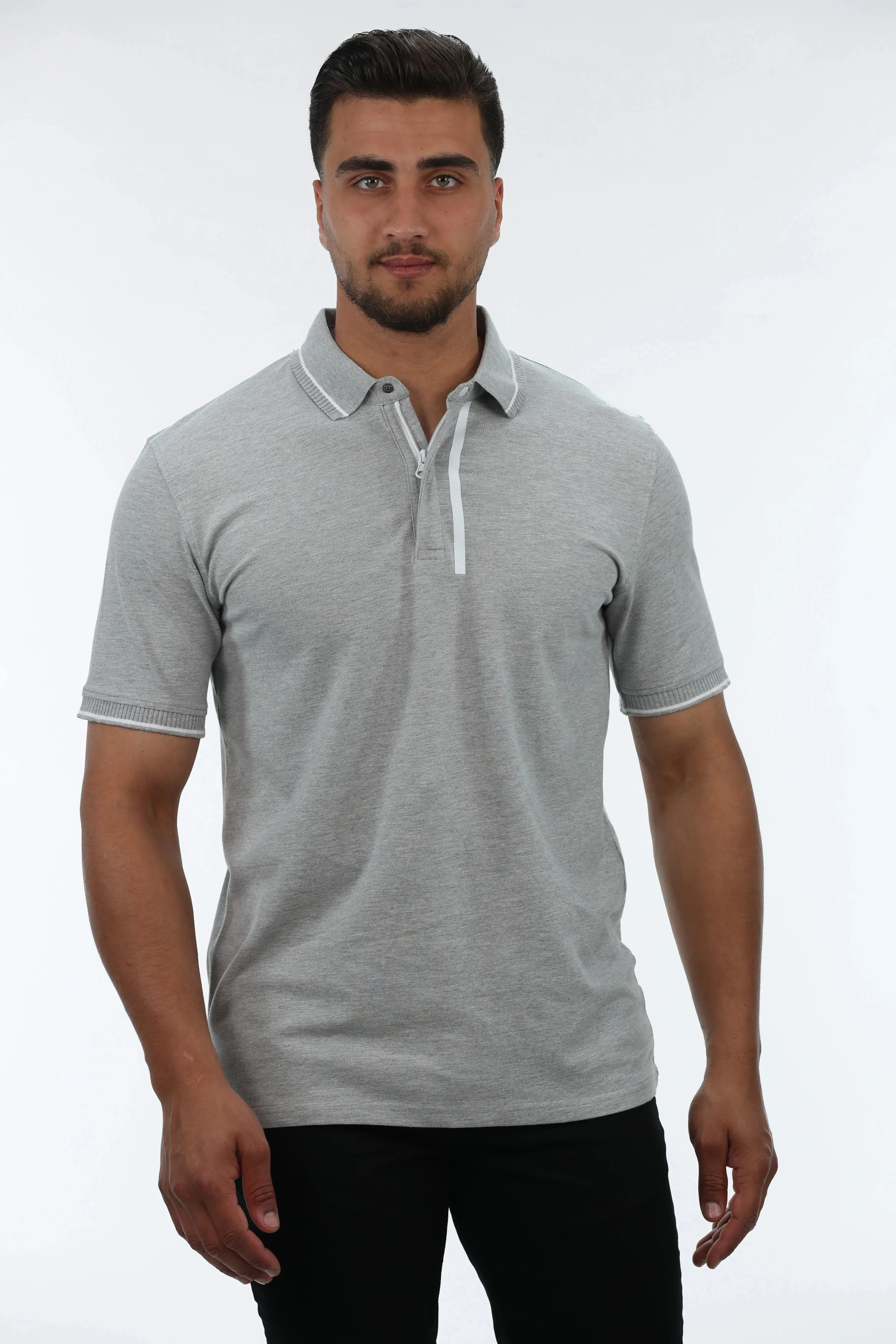 Grey Polo With Half Zipper Design