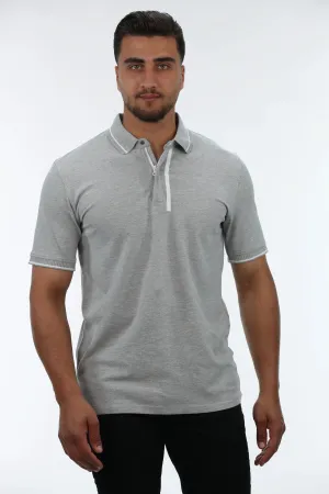 Grey Polo With Half Zipper Design