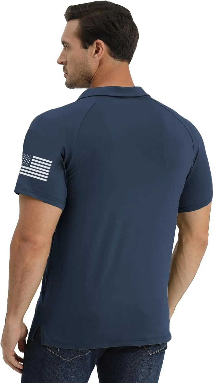 H HYFOL Short Sleeve Polo Shirts for Men Graphic Stretch Casual American Patriotic Raglan Golf Polos for Men