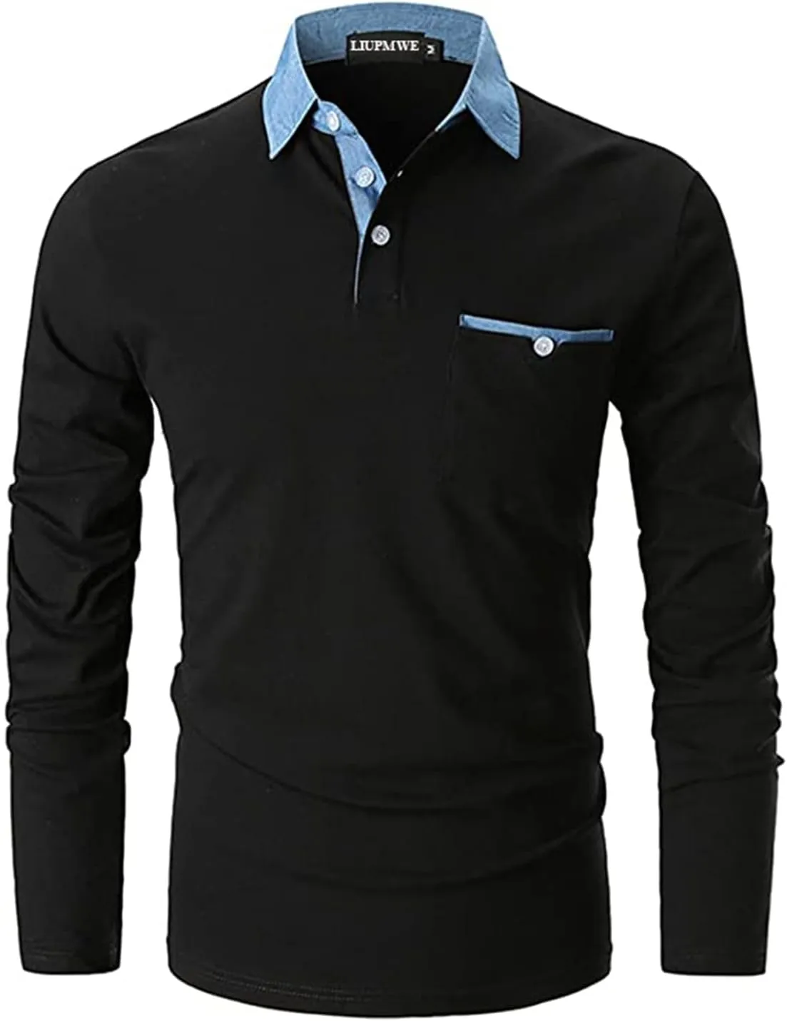 LIUPMWE Men's Shirt Long Sleeve Polo Shirt for Men Basic Slim Fit Long Sleeve Polo Men's Shirts with Pocket Golf Shirts
