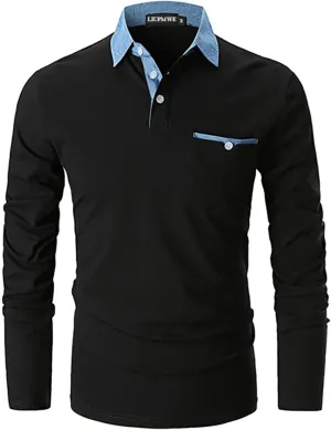 LIUPMWE Men's Shirt Long Sleeve Polo Shirt for Men Basic Slim Fit Long Sleeve Polo Men's Shirts with Pocket Golf Shirts