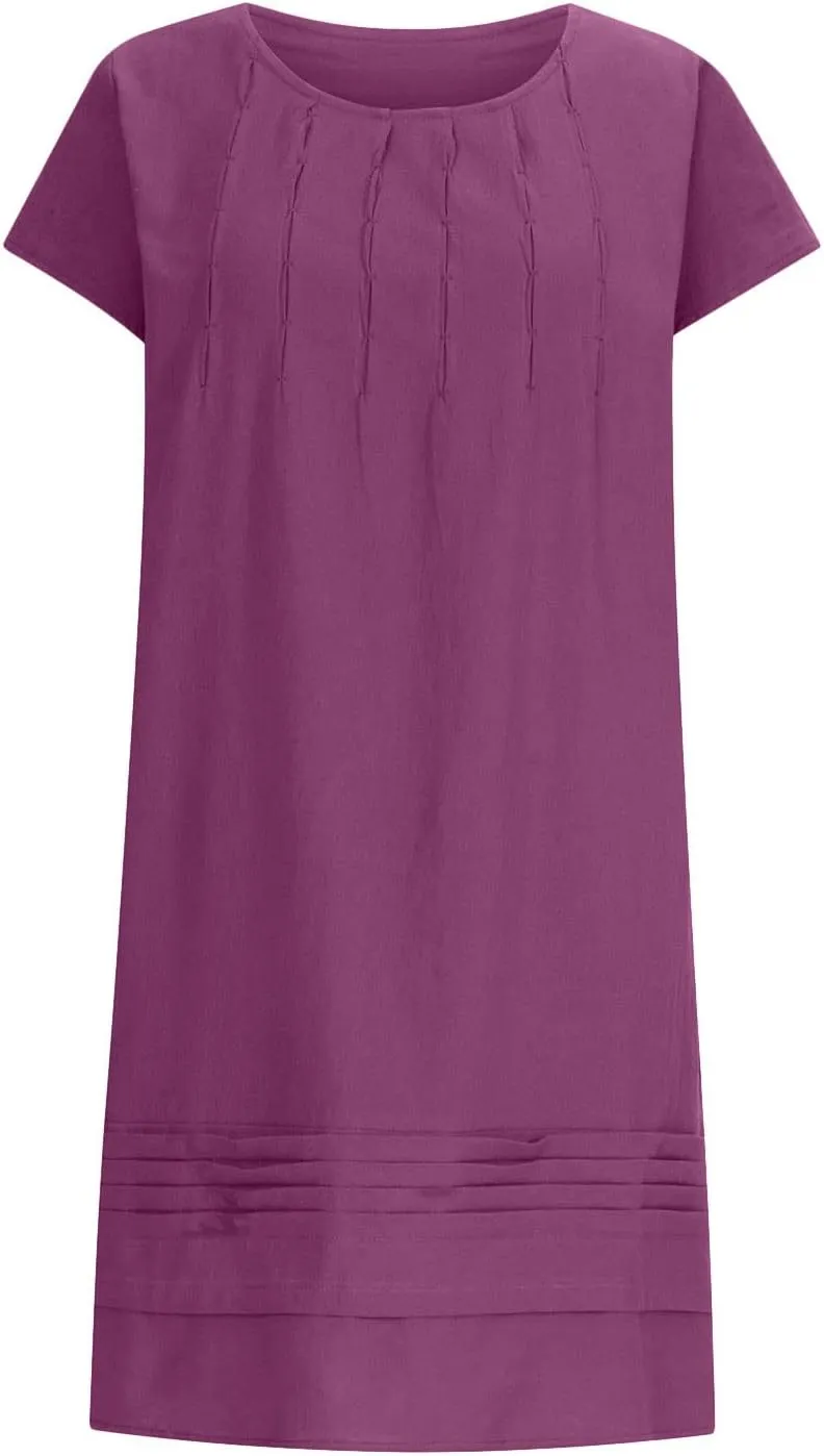 maisdgop Linen Dresses for Women 2025 Plus Size Cap Sleeve Pleated Summer Midi Dress Vacation Casual Knee Length Sundresses