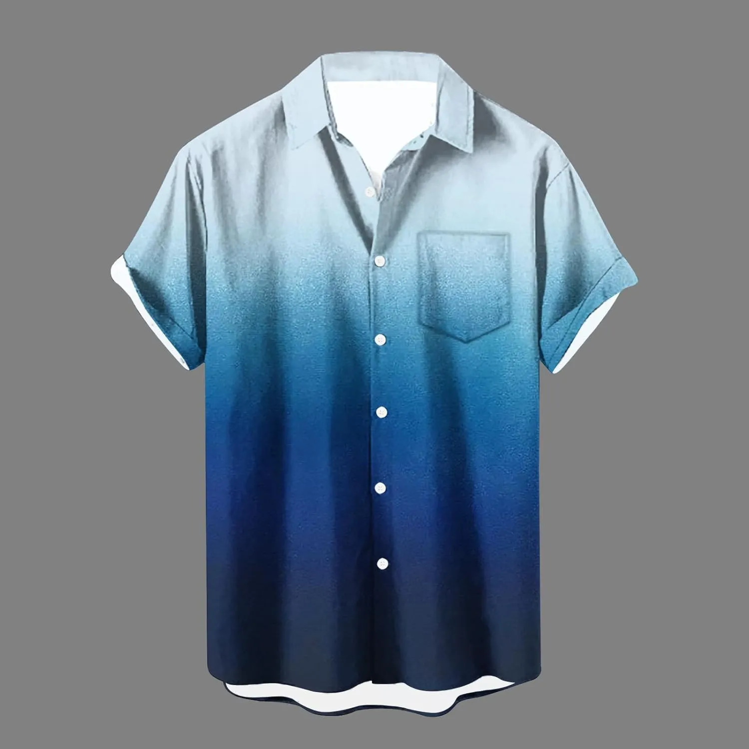 Men Gradient Button Down Shirt Lightweight Breathable Linen Summer Tops Casual Stylish Vacation Short Sleeve Blouses