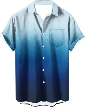Men Gradient Button Down Shirt Lightweight Breathable Linen Summer Tops Casual Stylish Vacation Short Sleeve Blouses