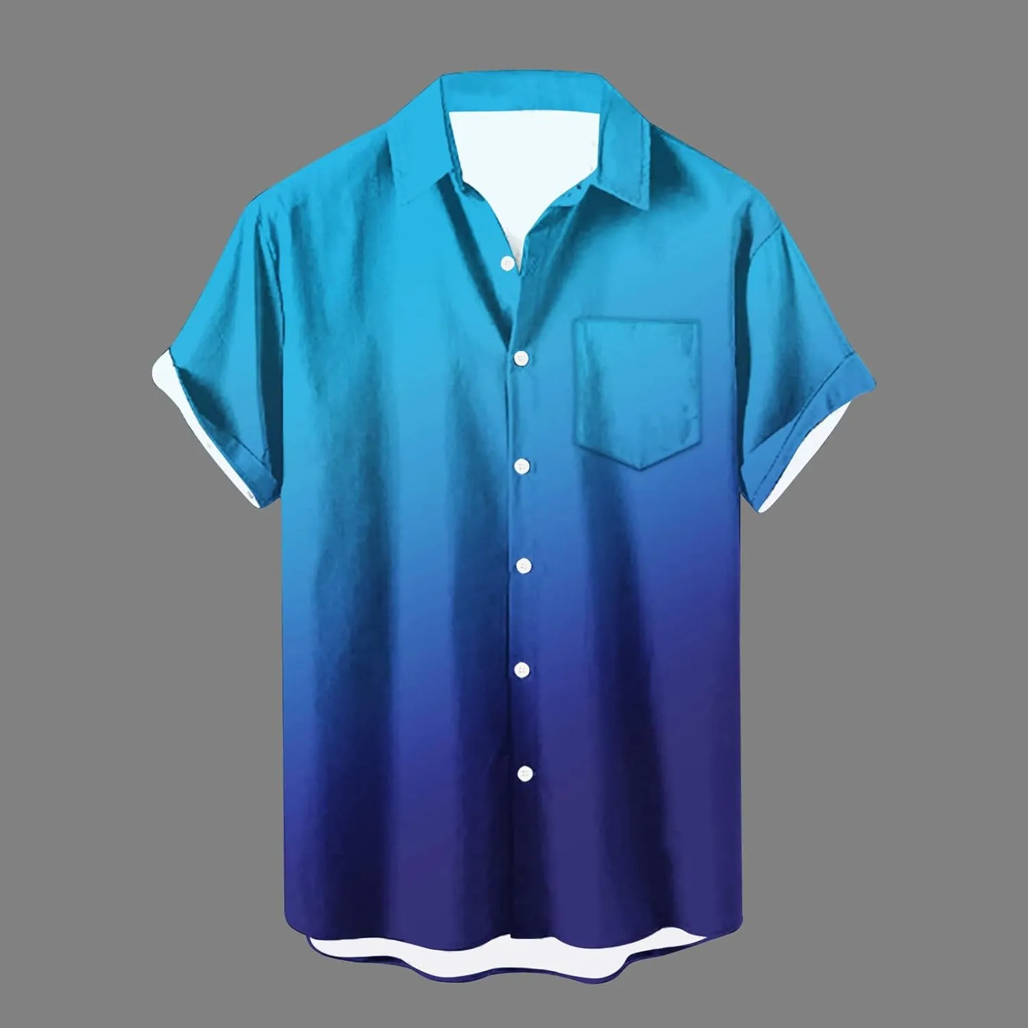 Men Gradient Button Down Shirt Lightweight Breathable Linen Summer Tops Casual Stylish Vacation Short Sleeve Blouses