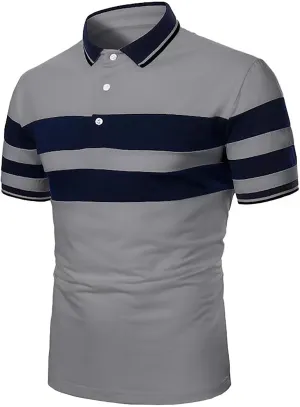 Men Polo Shirt with Pocket Short Sleeve Button Collared Polos Shirt Classic Slim Fit Sport Vacation T-Shirts Pullover
