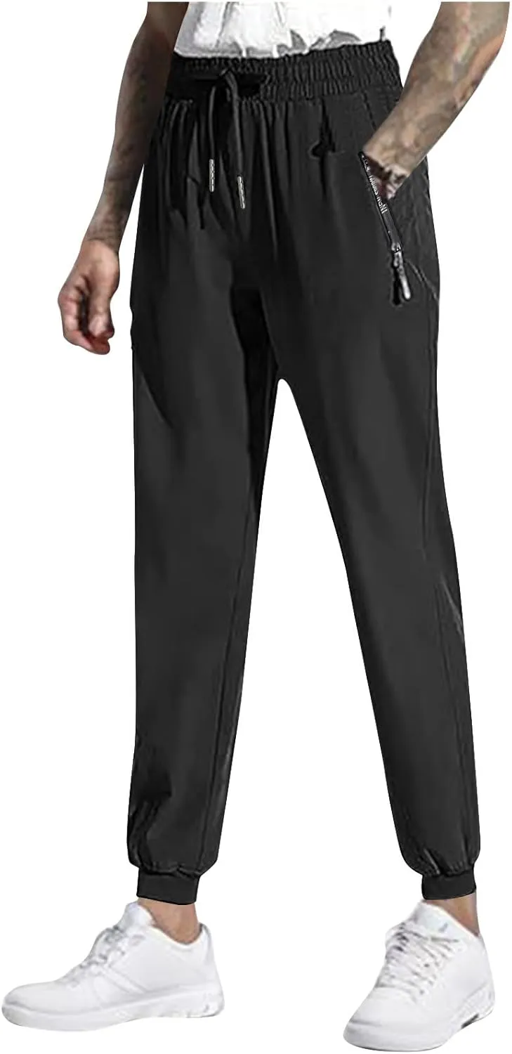 Men Tapered Jogger Pants Athletic Workout Pants Trousers Jogging Casual Pant Lightweight Sweatpants with Zipper Pockets