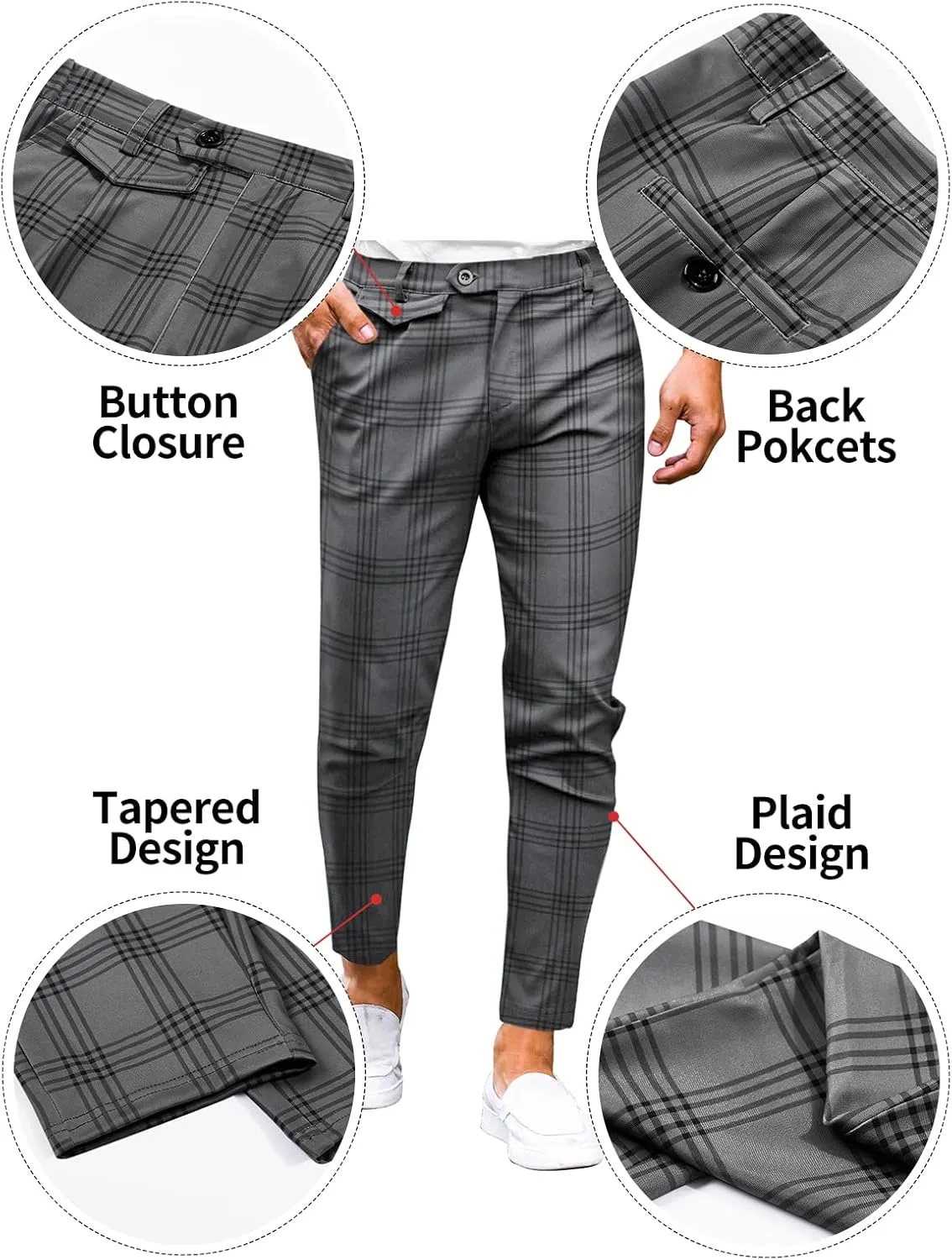 Mens Chinos Slim Fit Pants Flat Front Stretch Skinny Tapered Dress Pants Comfort Casual Solid Trousers