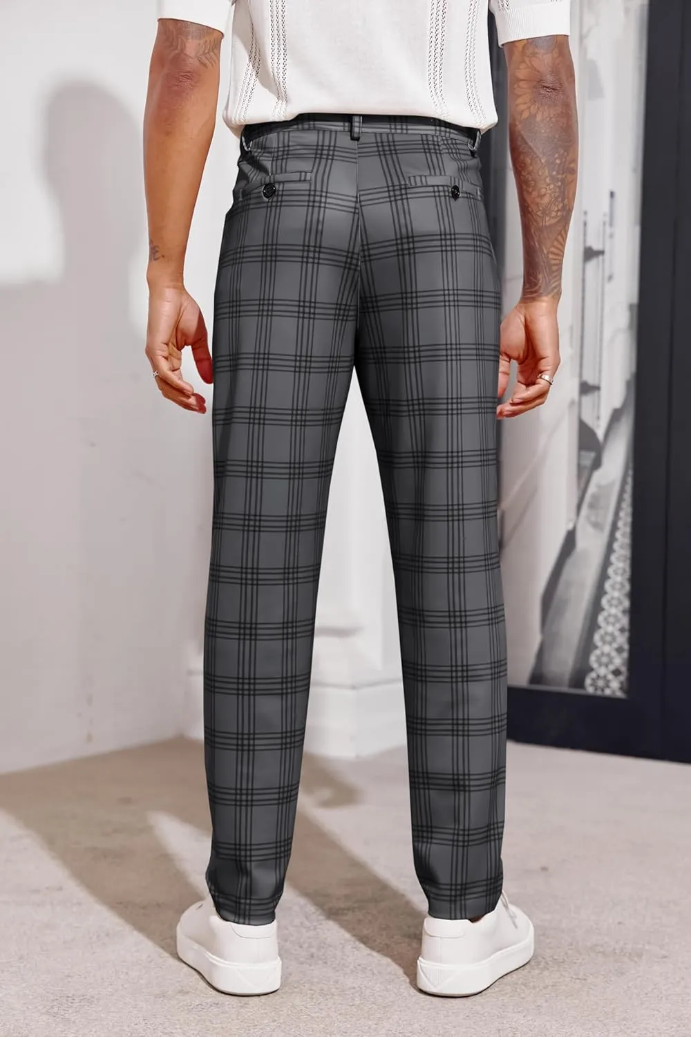 Mens Chinos Slim Fit Pants Flat Front Stretch Skinny Tapered Dress Pants Comfort Casual Solid Trousers