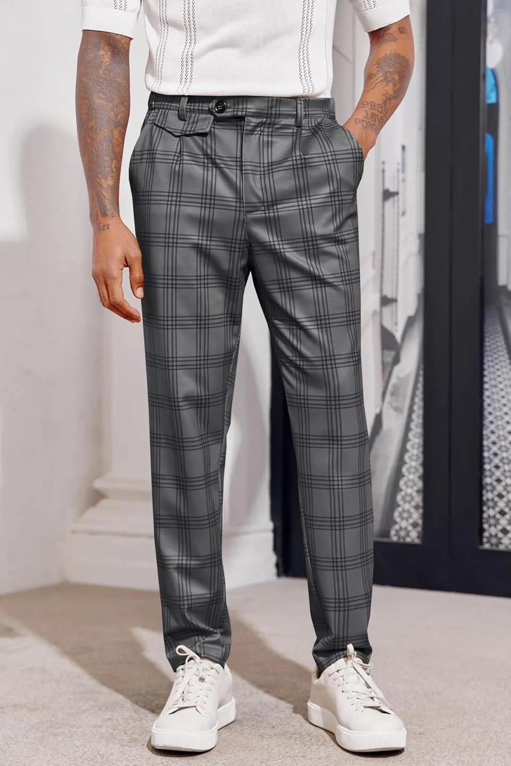 Mens Chinos Slim Fit Pants Flat Front Stretch Skinny Tapered Dress Pants Comfort Casual Solid Trousers