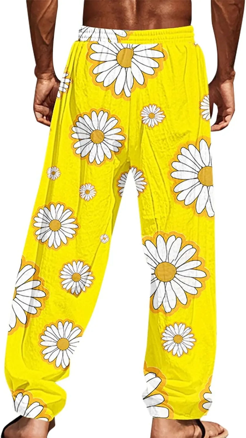 Men's Tropical Coconut Sweatpants Hawaiian Beach Vacation Pants Comfy Lounge Breathable Relaxed Fit Drawstring