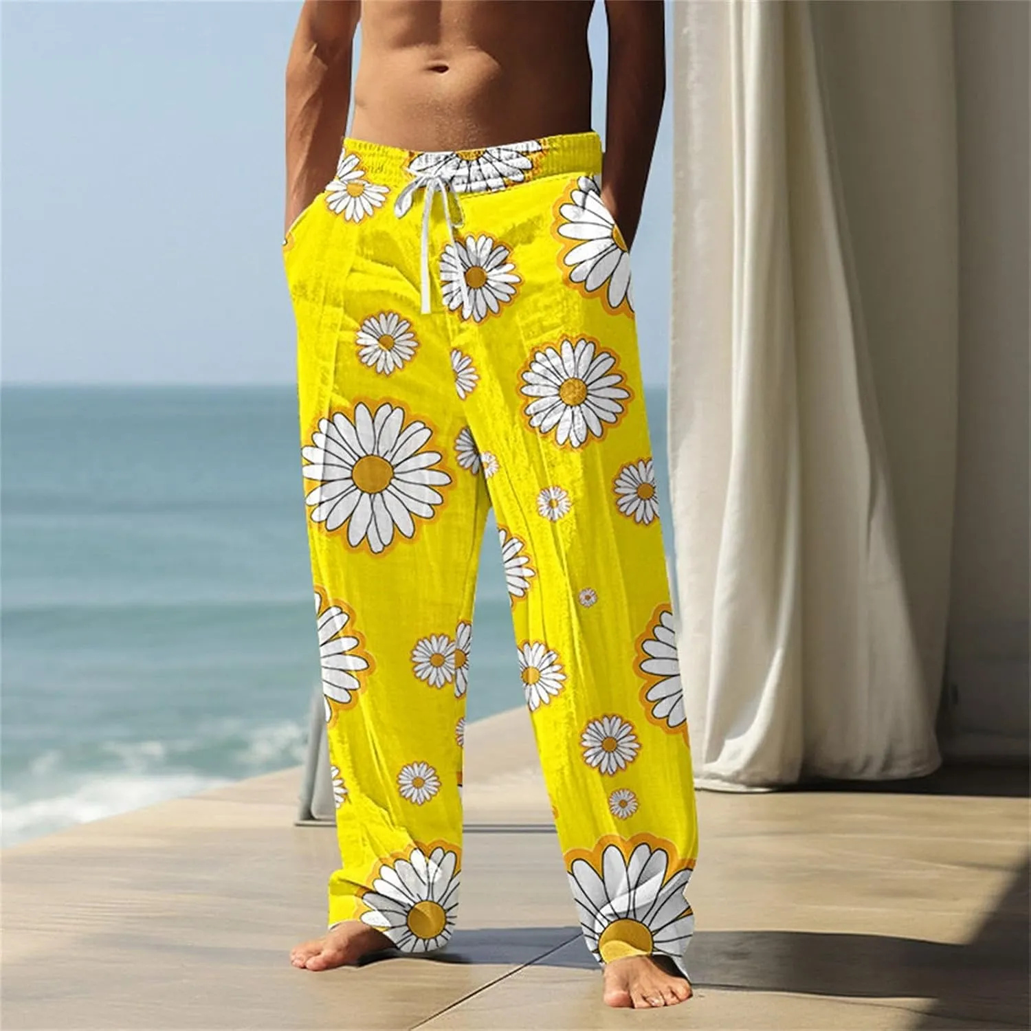 Men's Tropical Coconut Sweatpants Hawaiian Beach Vacation Pants Comfy Lounge Breathable Relaxed Fit Drawstring