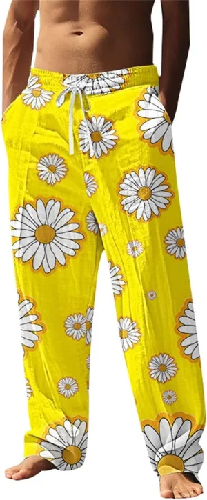 Men's Tropical Coconut Sweatpants Hawaiian Beach Vacation Pants Comfy Lounge Breathable Relaxed Fit Drawstring