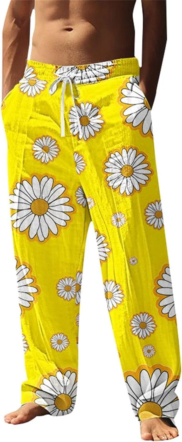 Men's Tropical Coconut Sweatpants Hawaiian Beach Vacation Pants Comfy Lounge Breathable Relaxed Fit Drawstring