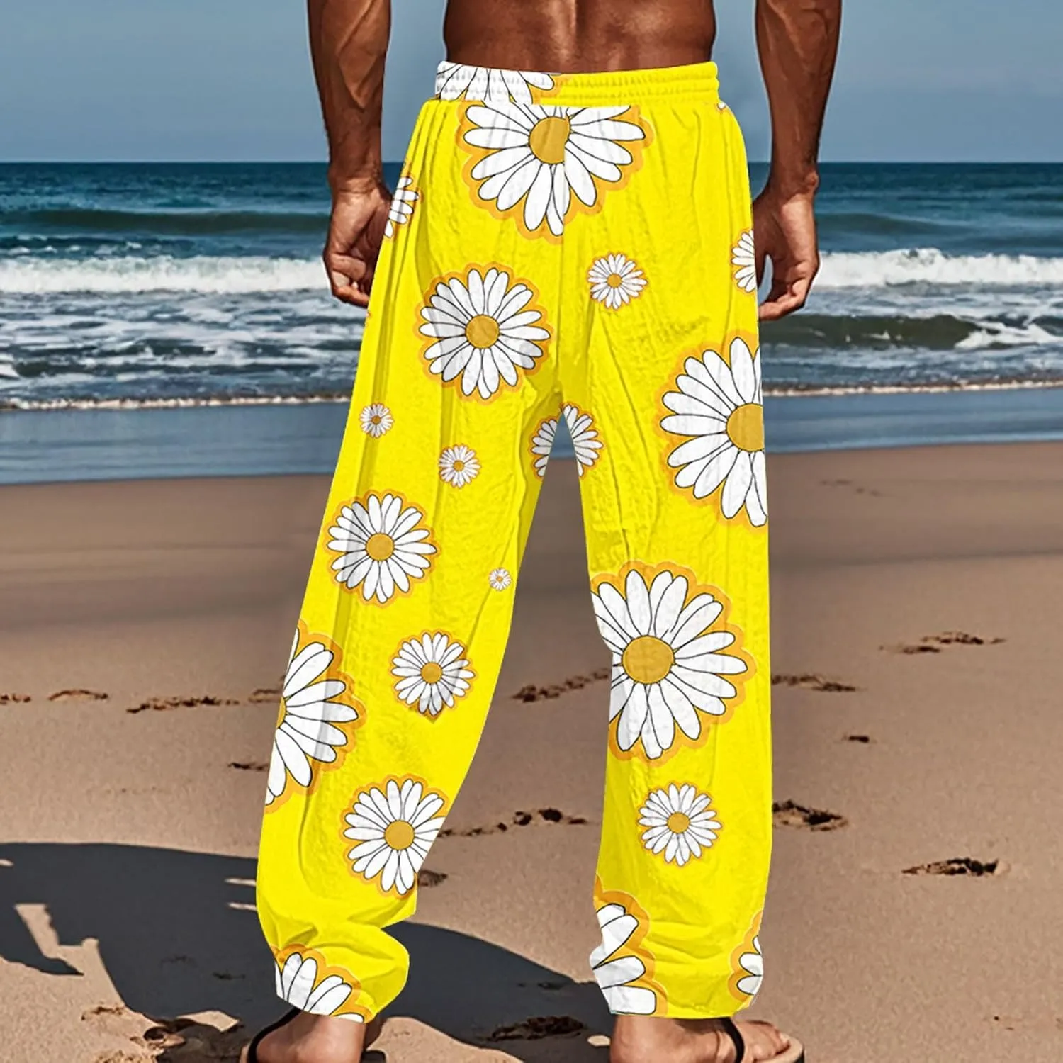 Men's Tropical Coconut Sweatpants Hawaiian Beach Vacation Pants Comfy Lounge Breathable Relaxed Fit Drawstring