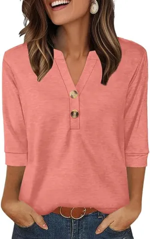 OFEEFAN Womens Tops 3/4 Sleeve Heley Shirts for Women Summer Fashion 2025 Blouses Beach Vacation Clothes