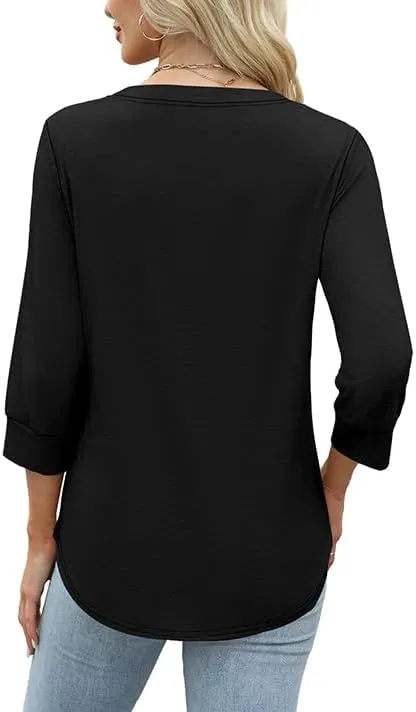 OFEEFAN Womens Tops 3/4 Sleeve Heley Shirts for Women Summer Fashion 2025 Blouses Beach Vacation Clothes
