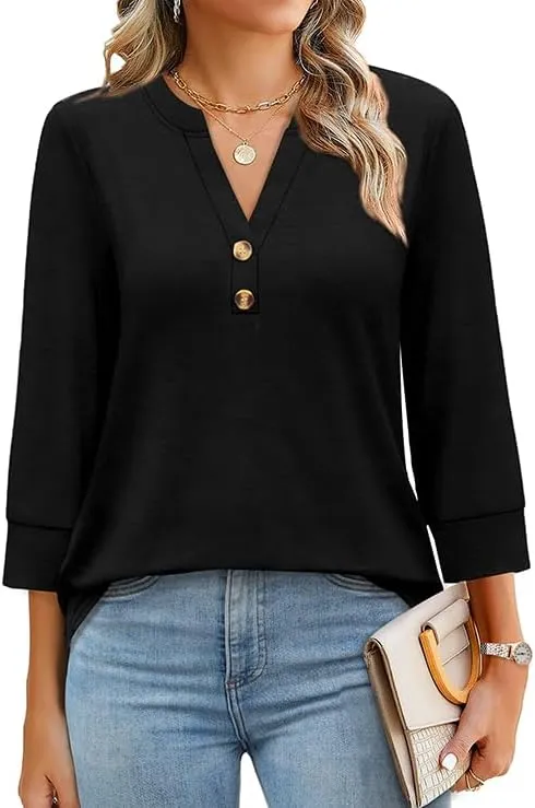 OFEEFAN Womens Tops 3/4 Sleeve Heley Shirts for Women Summer Fashion 2025 Blouses Beach Vacation Clothes