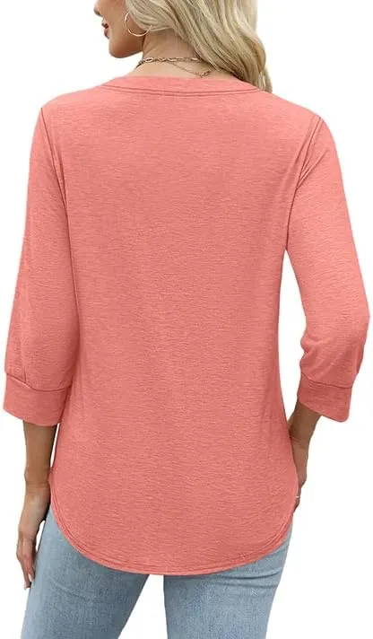 OFEEFAN Womens Tops 3/4 Sleeve Heley Shirts for Women Summer Fashion 2025 Blouses Beach Vacation Clothes
