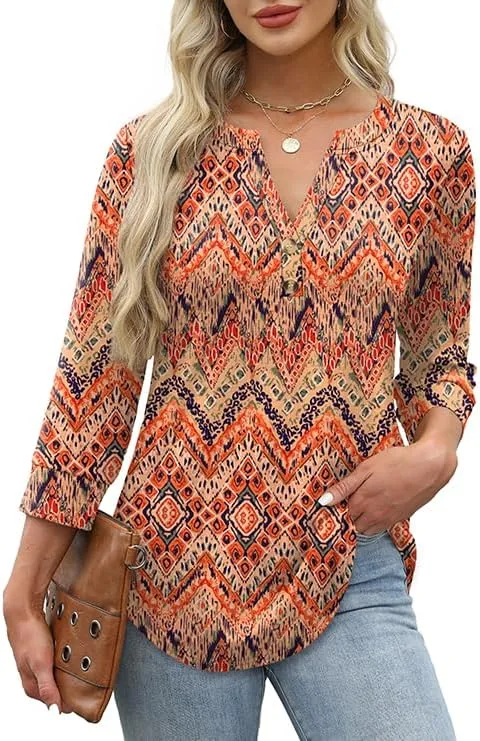 OFEEFAN Womens Tops 3/4 Sleeve Heley Shirts for Women Summer Fashion 2025 Blouses Beach Vacation Clothes
