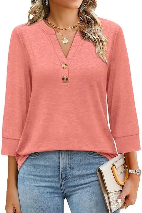 OFEEFAN Womens Tops 3/4 Sleeve Heley Shirts for Women Summer Fashion 2025 Blouses Beach Vacation Clothes