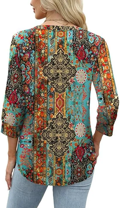 OFEEFAN Womens Tops 3/4 Sleeve Heley Shirts for Women Summer Fashion 2025 Blouses Beach Vacation Clothes